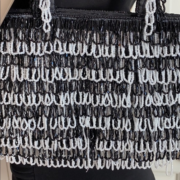 CEM Black and White Beaded Shoulder Purse - Picture 3 of 6